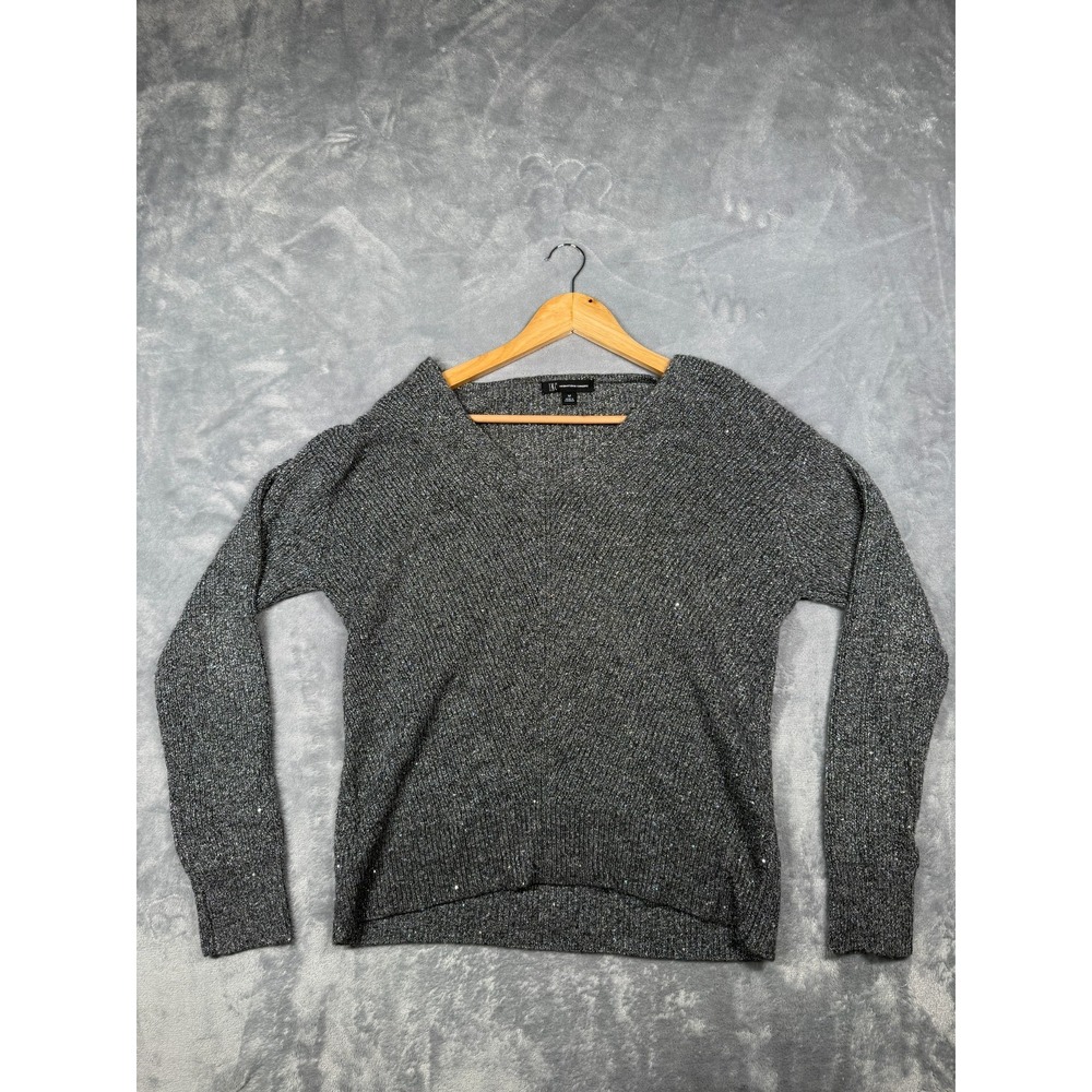 I.N.C. International Concepts Sweater Womens M Gray Metallic Chunky Knit V Neck